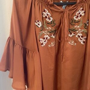 She + Sky Terracotta Floral Embroidered Top